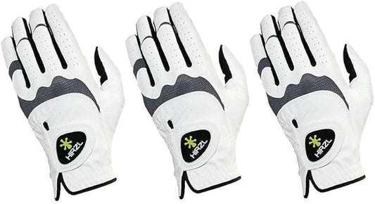 HIRZL Trust Hybrid – Men’s All Weather Golf Glove | Kangaroo Leather | Ultimate Grip and Ergonomic Fit, White/Black (Pack of 3)