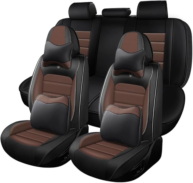 Leather Car Seat Covers for Volkswagen Golf SportWagen 2015-2019,Waterproof Soft Seat Covers,Interior Accessories Seat Covers Protector Airbag Compatible(5pcs Black&Coffee Luxury)