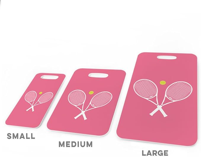 ChalkTalkSPORTS Tennis Luggage & Bag Tag | Crossed Tennis Rackets | Custom Info on Back | Large | Pink
