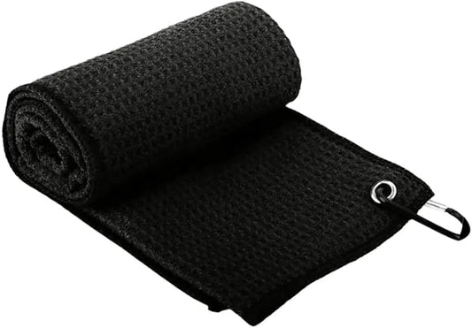 Golf Towel with Clip, Soft Microfiber Cleaning Cloth for Golf Clubs and Balls, Compact and Absorbent(Black)