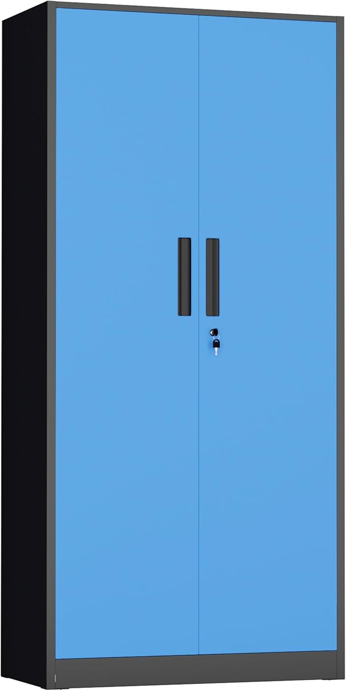 INTERGREAT Metal Storage Cabinet,72" Steel Lockable File Cabinet with Locking Doors and Adjustable Shelves,Locking Tool Cabinets for Office,Home,Garage,Gym,School (Black Blue)