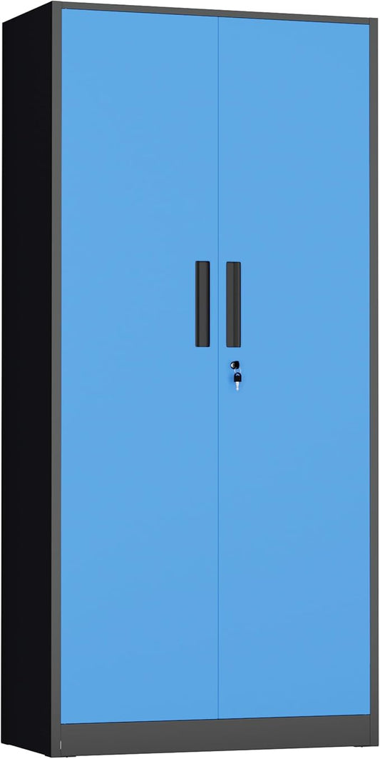 INTERGREAT Metal Storage Cabinet,72" Steel Lockable File Cabinet with Locking Doors and Adjustable Shelves,Locking Tool Cabinets for Office,Home,Garage,Gym,School (Black Blue)