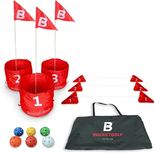 bucketgolf Original Game 3-Hole Travel Set – #1 Backyard Golf Game for Adults. Ideal for Yard, Beach, Park, Camping, and Outdoor Fun