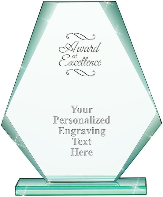 6" Jade Pyramid Crystal Award with Custom Engraving - Personalized Corporate Trophy Awards