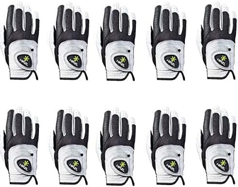 HIRZL Trust Control 2.0 Golf Gloves, All Weather Mens Golf Glove, White/Black, Kangaroo Leather Palm, Cabretta Leather Backhand, Trusted by Pro’s, Sweat Free, Ultimate Grip