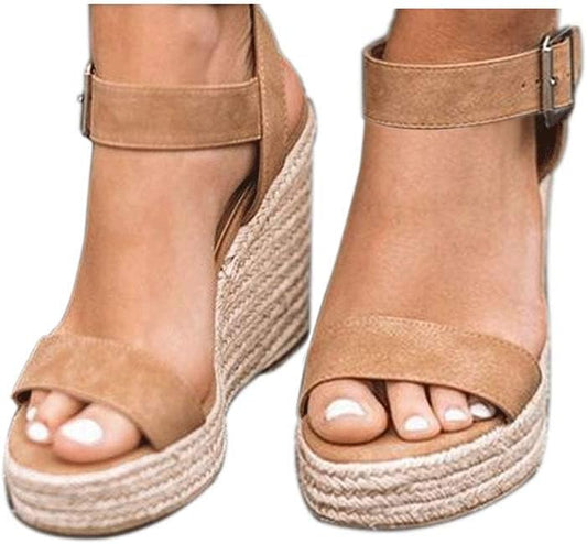 VICKI·VICKI Wedges for Women Platform Sandals Wedge Heels for Sandals Comfortable Summer Espadrille Shoes Ankle Strap&Open Toe