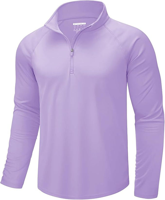CRYSULLY Men's Long Sleeve 1/4 Zip Shirts Sun Protection Pullover UPF 50+ Rash Guard Running Lightweight T Shirt