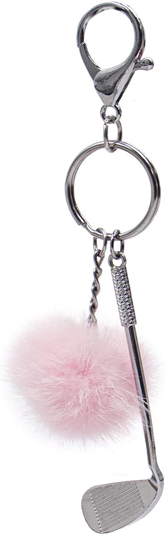 surell Golf Club Keychain with Mink Fur Pom - Sports Charm for Keys, Bags, Belts, and More