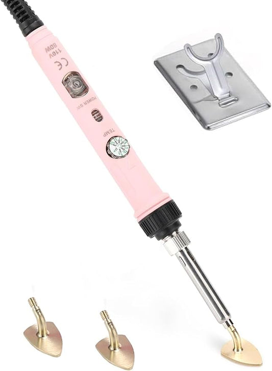 Arokimi Mini Iron, 80W Small Iron for Crafts Patches Shoes Hats, Adjustable Temperature, Easy to Use, with Replaceable Iron Tips (Pink)