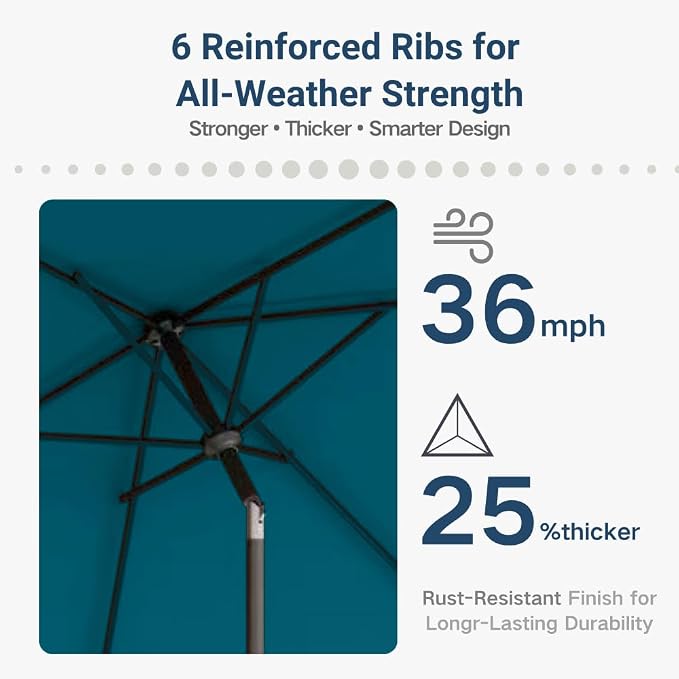 6.5' x 10' Rectangular Patio Umbrella Large Outdoor Market Umbrella w/UV - Image 4