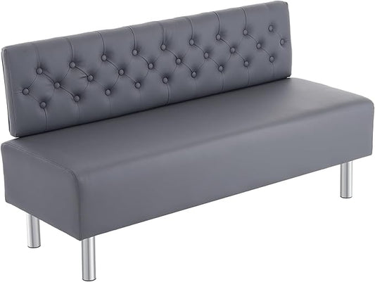 OmySalon Waiting Room Bench with Back, 58.6’’ Office Guest Chair Upholstered Reception Seating, Lobby Furniture for Beauty Salon Barbershop Airport Bank Hall Room Conference, Button Tufted, Gray
