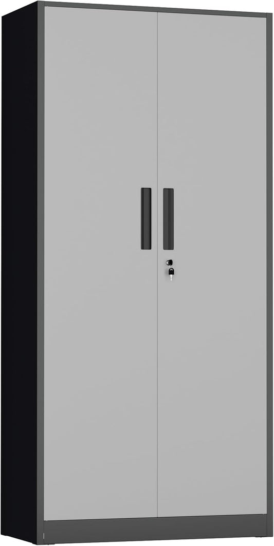 INTERGREAT Metal Storage Cabinet for Garage,72" Lockable Storage Cabinets with Doors and Adjustable Shelves,Black Steel Locking Cabinet for Garage,Office,Home,Gym,School (Black Grey)
