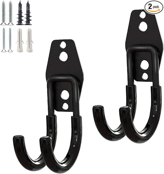 2 Pack Garage Storage Utility Hooks，Garage Garden Tool Organizer，Steel Wall Mount Hooks, Garden Small U Hooks (Type O-Black)