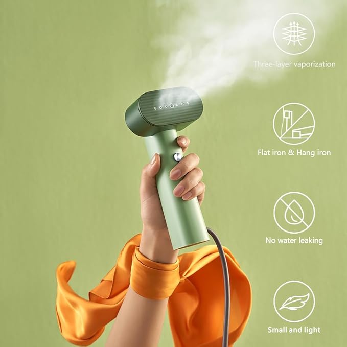 G6 2-in-1 Portable Steamer for Clothes and Iron for Clothes, Just 0.7lbs Lightly, 10 Minutes of Continuous Steam, 900W Light Steamer for travel and home (pink)