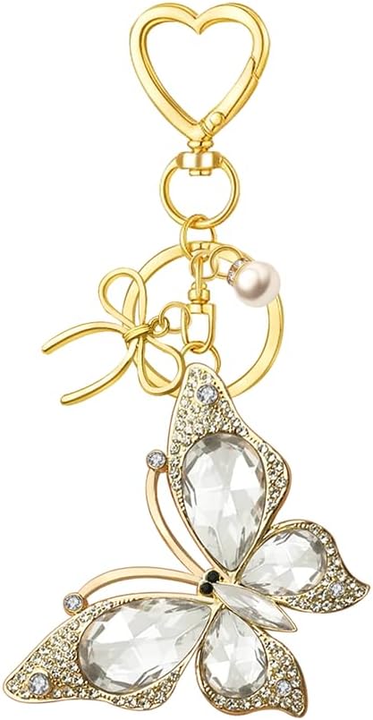 Bag Charm Keychain for Women: Cute Bow Keychains with Diamond Butterfly Pendant, Bags Purse Key ring Accessory