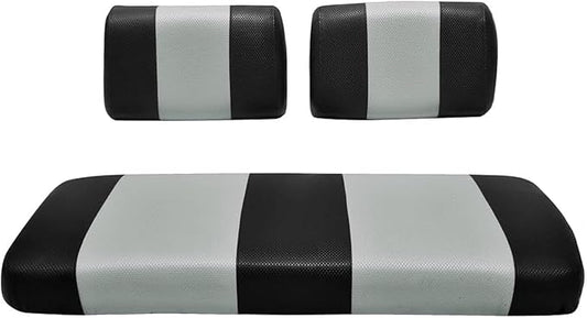 Seat Cover Replacement for Yamaha G-2/G-9 Golf Cart - Front Bench Seat - Premium Marine Vinyl -5 Panel Stitching - Staple On Installation - Two-Tone Golf Cart Seat Covers (Black & Silver)