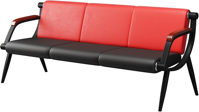 wonline Waiting Room Bench, Office Furniture Reception Chairs with Arms, Leather Chairs is Suitable for Clinic,Airport,Hospital,Barber,Salon,Bank-(Red&Black,3 Seat)