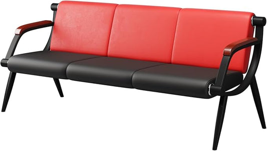 wonline Waiting Room Bench, Office Furniture Reception Chairs with Arms, Leather Chairs is Suitable for Clinic,Airport,Hospital,Barber,Salon,Bank-(Red&Black,3 Seat)