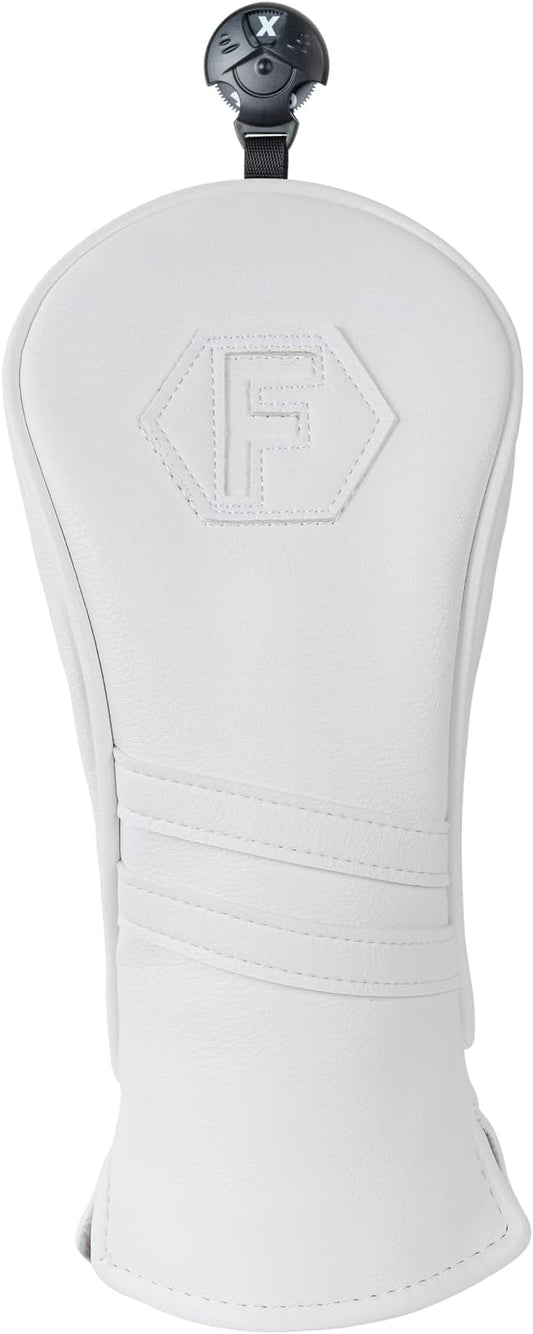 Golf Club Head Covers for Woods and Drivers, Premium PU Leather Striped Simple Golf Club Covers, Golf Headcovers Set All White, Customizable