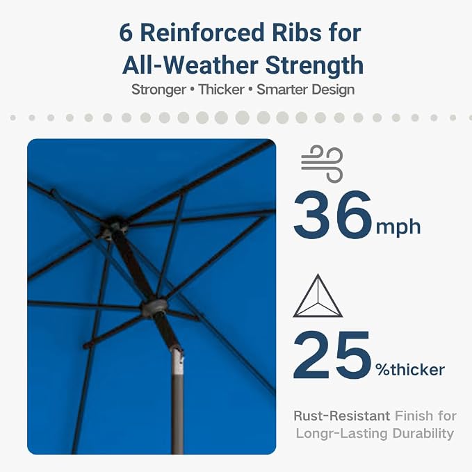 6.5' x 10' Rectangular Patio Umbrella Large Outdoor Market Umbrella w/UV - Image 4
