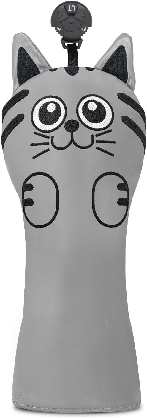 Golf Kitty Head Cover Golf Club White Leather Headcovers 1pc/4pcs Set Fits Driver Fairway Wood Hybrid Utility Putter Iron Wedge Headcover.