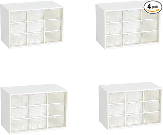 Feadily 4PCS Small Drawer Organizer for Desk, Desktop Drawer Organizer with 9 Clear Drawers, Plastic Desktop Storage Drawers 7.1 Inch x 3 .9 Inch x 4.7 Inch, White