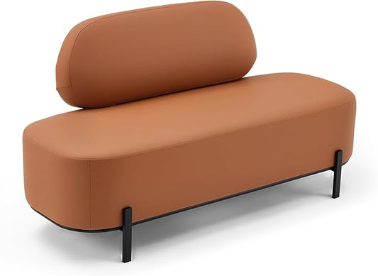 OmySalon Waiting Room Bench with Back, 55.1" Office Guest Chair, Faux Leather Upholstered Reception Seating, Lobby Bench for Beauty Salon Barbershop Airport Bank Hall Room Conference