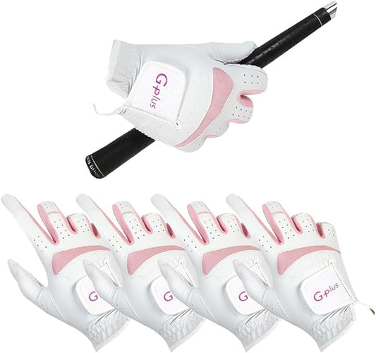 J&S Sporting G-Plus Women's Ladies Golf Gloves, Both Hand (2 Pairs)/Left Hand or Right Hand 4 Pack, Nonslip Durable for Golf Practice
