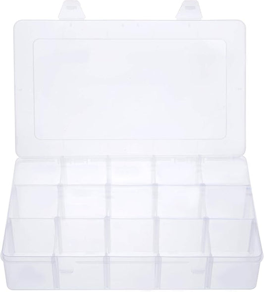 Gospire 15 Large Grids Clear Plastic Jewelry Box Organizer Storage Container with Removable Dividers (15 Grids - Clear)