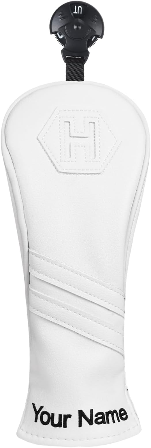 Golf Club Head Covers for Woods and Drivers, Premium PU Leather Striped Simple Golf Club Covers, Golf Headcovers Set All White, Customizable