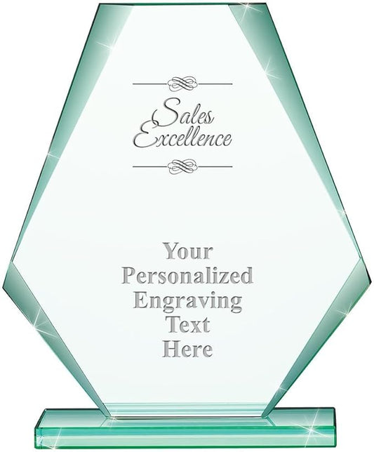 6" Jade Pyramid Crystal Award with Custom Engraving - Personalized Corporate Trophy Awards