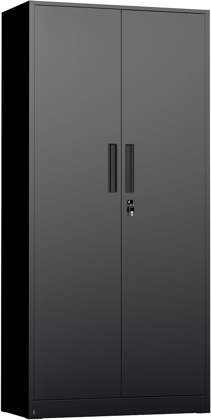 INTERGREAT Metal Storage Cabinet with Lock, 63" H Metal Cabinets Storage with 2 Doors and 4 Adjustable Shelves, Locking Garage Cabinet for Home Office, Kitchen, Bathroom (Black)