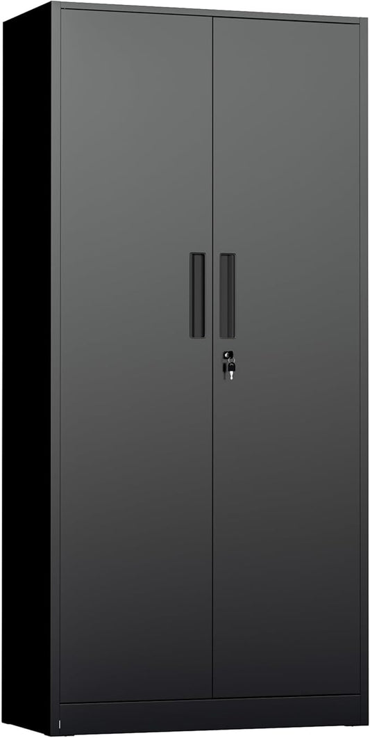 INTERGREAT Metal Storage Cabinet with Lock, 63" H Metal Cabinets Storage with 2 Doors and 4 Adjustable Shelves, Locking Garage Cabinet for Home Office, Kitchen, Bathroom (Black)
