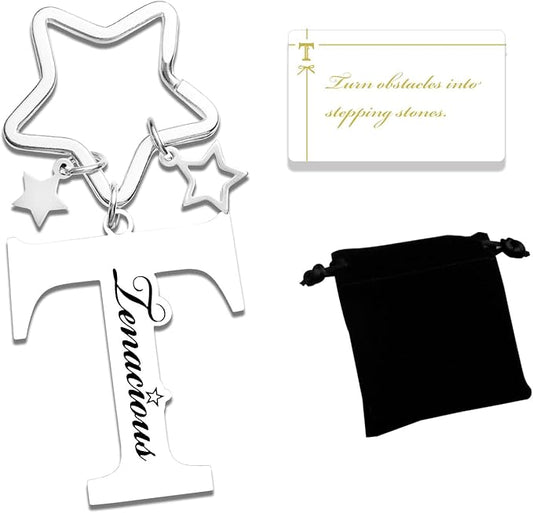Qunrwe Stainless Steel Initial Letter A-Z Keychain,Inspirational Gifts for Women Men Friends Daughter Son Sister Dad Mom