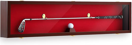 44.5'' Golf Club Display Case Wood Storage Display Cabinet with Hanger Stand Lock Wall Mount W/ 98% UV Protection Acrylic Lockable Door Case Rack for Christmas Antique Vintage Golf Club Gift