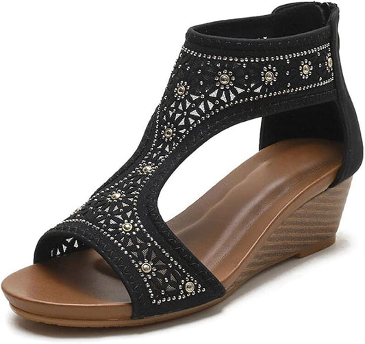 WOJWSKI Women's Slide Wedge Sandal Open Toe High Heel Zipper Back Platform