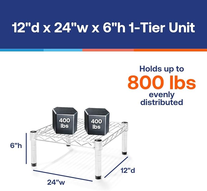 Shelving Inc. 12" d x 24" w Chrome Wire Shelving with 1 Tier Shelf, Weight Capacity 800lbs Per Shelf