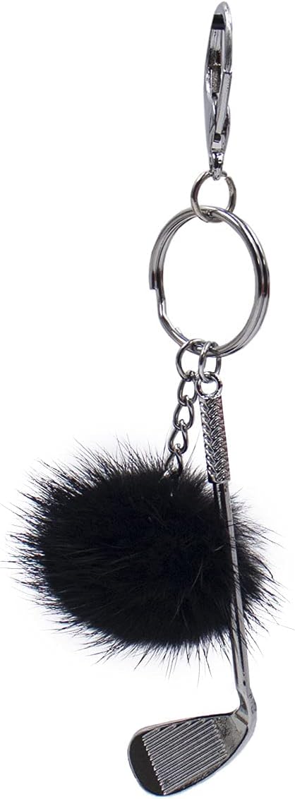 surell Golf Club Keychain with Mink Fur Pom - Sports Charm for Keys, Bags, Belts, and More