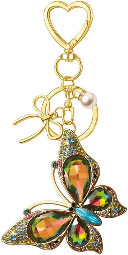 Bag Charm Keychain for Women: Cute Bow Keychains with Diamond Butterfly Pendant, Bags Purse Key ring Accessory