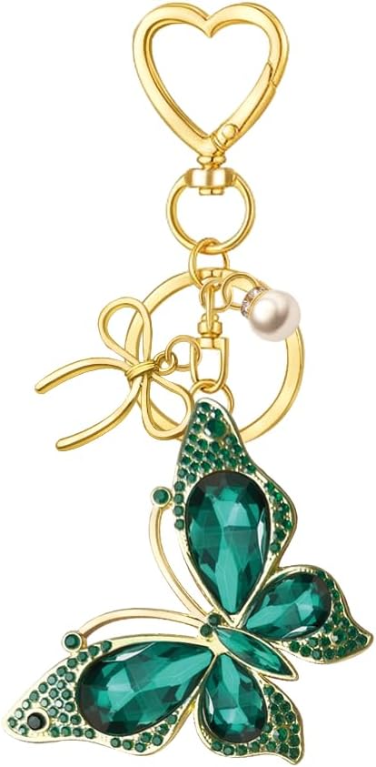 Bag Charm Keychain for Women: Cute Bow Keychains with Diamond Butterfly Pendant, Bags Purse Key ring Accessory