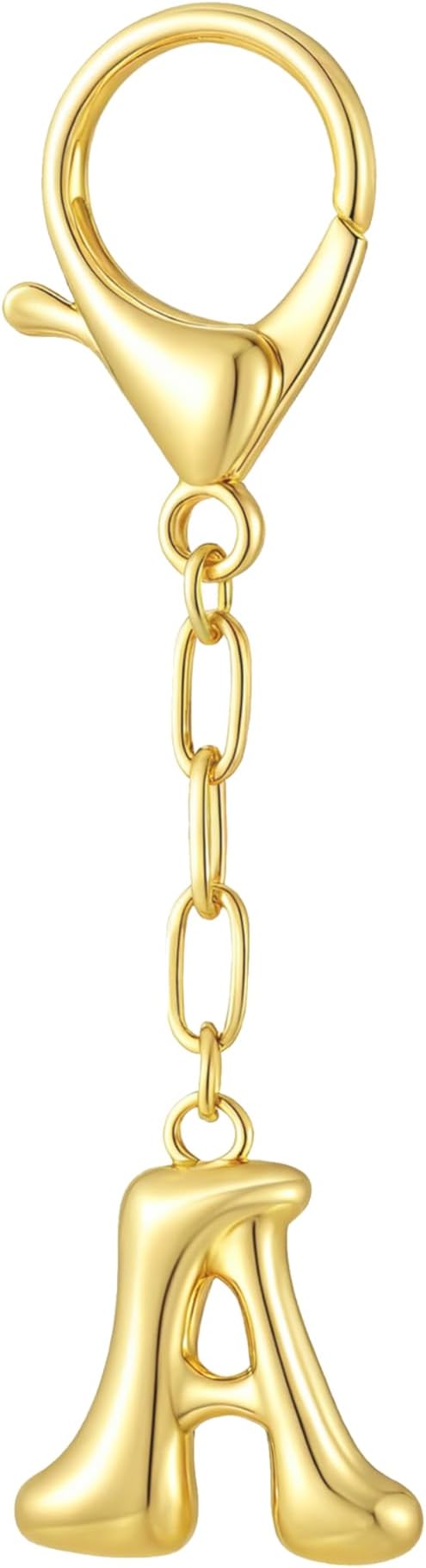 Gold Bubble Initial Keychain Charm for Women Chunky Bag Purse Charms A-Z Letter Key Chains for Handbag Accessories