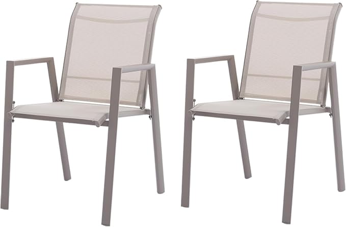 Outdoor Patio Chairs Set of 2, Ivory Beige Stackable Outdoor Chairs, - Image 7