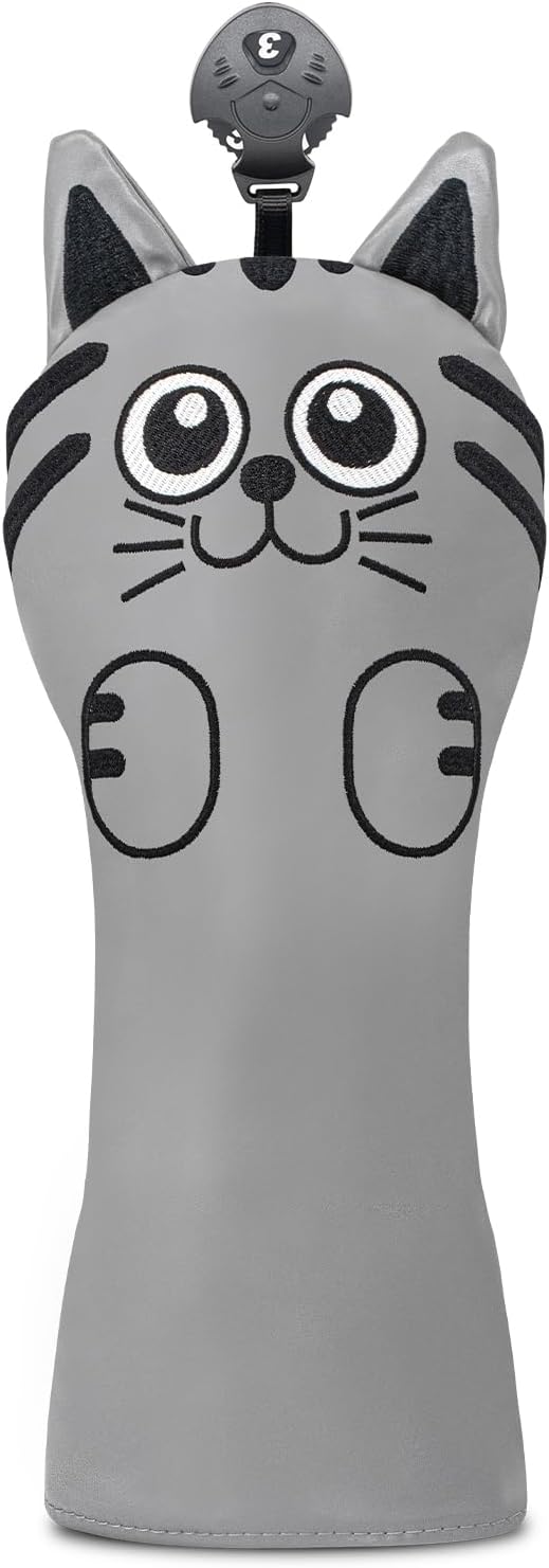 Golf Kitty Head Cover Golf Club White Leather Headcovers 1pc/4pcs Set Fits Driver Fairway Wood Hybrid Utility Putter Iron Wedge Headcover.