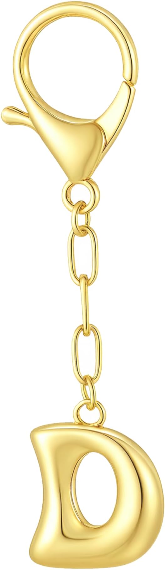Gold Bubble Initial Keychain Charm for Women Chunky Bag Purse Charms A-Z Letter Key Chains for Handbag Accessories