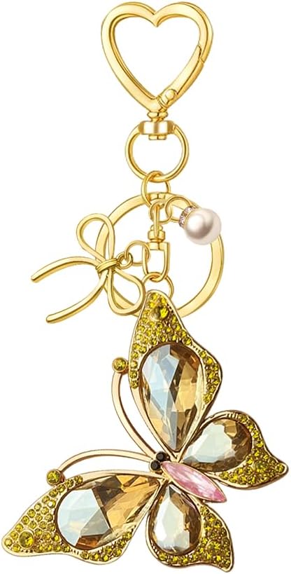 Bag Charm Keychain for Women: Cute Bow Keychains with Diamond Butterfly Pendant, Bags Purse Key ring Accessory