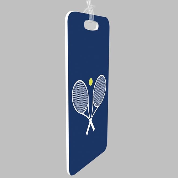 ChalkTalkSPORTS Tennis Luggage & Bag Tag | Crossed Tennis Rackets | Custom Info on Back | Large | Navy
