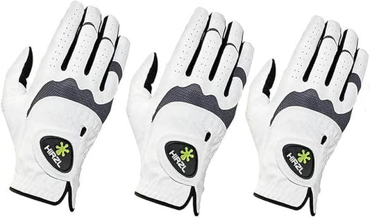 HIRZL Trust Hybrid – Men’s All Weather Golf Glove | Kangaroo Leather | Ultimate Grip and Ergonomic Fit, White/Black (Pack of 3)