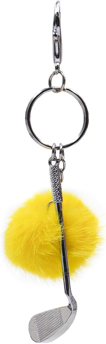 surell Golf Club Keychain with Mink Fur Pom - Sports Charm for Keys, Bags, Belts, and More