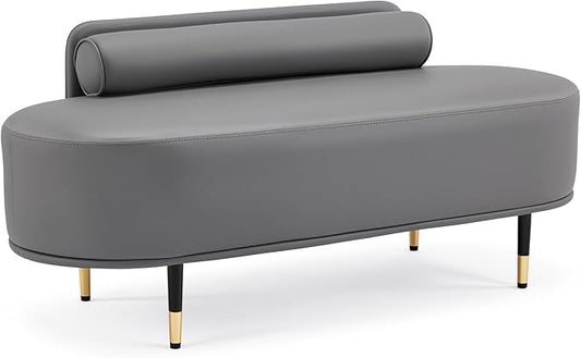 OmySalon Waiting Room Bench with Low Back, 53.5" Office Guest Chair, Faux Leather Upholstered Reception Seating, Lobby Bench for Beauty Salon Barbershop Airport Bank Hall Room Conference
