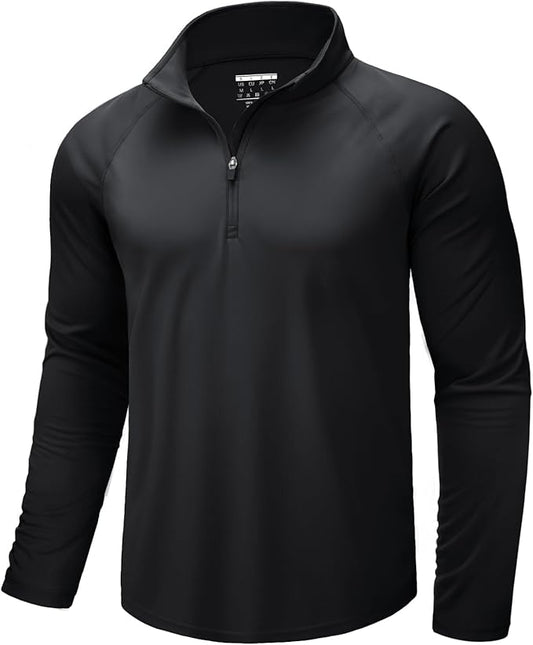 CRYSULLY Men's Long Sleeve 1/4 Zip Shirts Sun Protection Pullover UPF 50+ Rash Guard Running Lightweight T Shirt